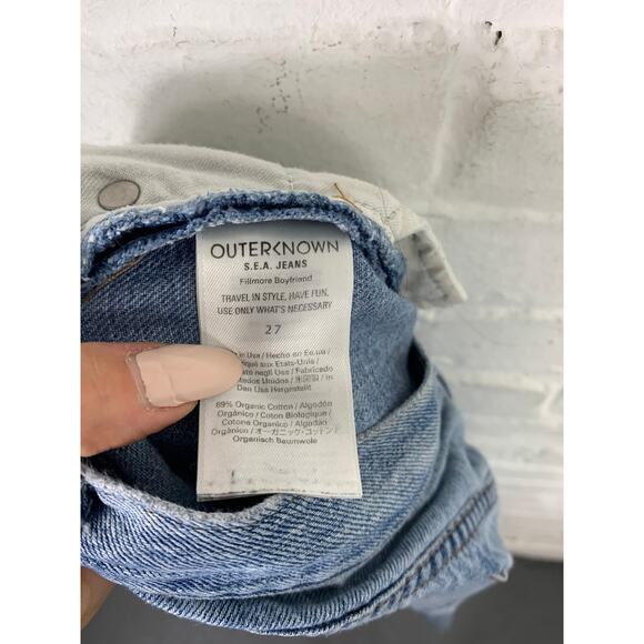 Outerknown Women's High Rise Fillmore Boyfriend Jeans Distressed Blue Size 27 - Picture 4 of 5